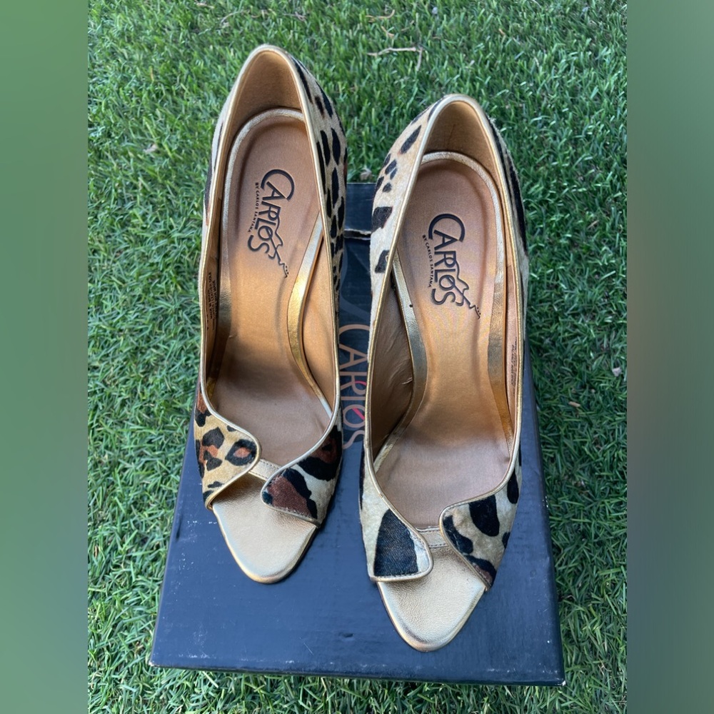 Carlos Santana Black/Tan Leopard Cheetah Animal Print Heels Sz(8.5)